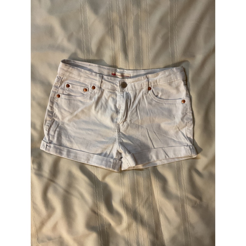 Levi's Girlfriend Shorty Shorts 14 White Denim Cuffed Stretch Casual Summer